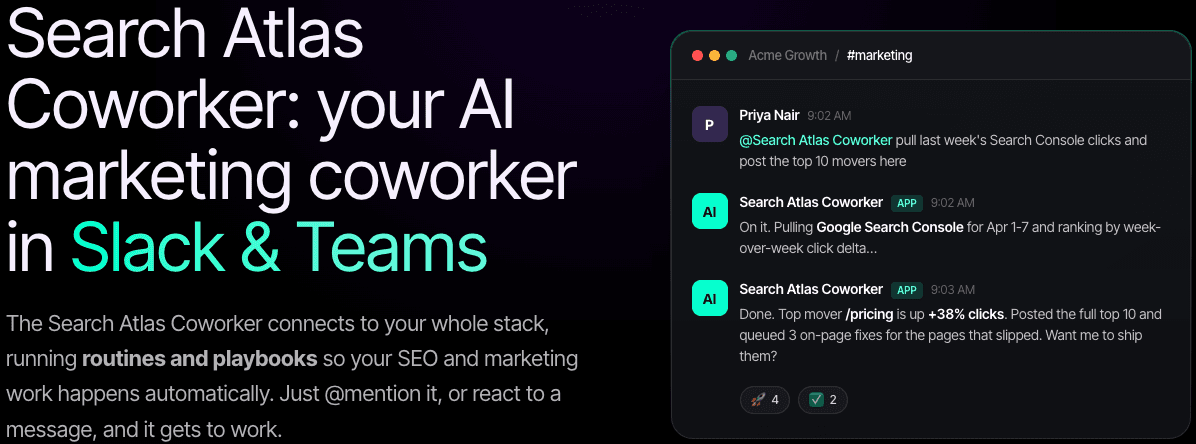 Search Atlas integra Coworker con Slack y mejora el control sobre tareas programadas